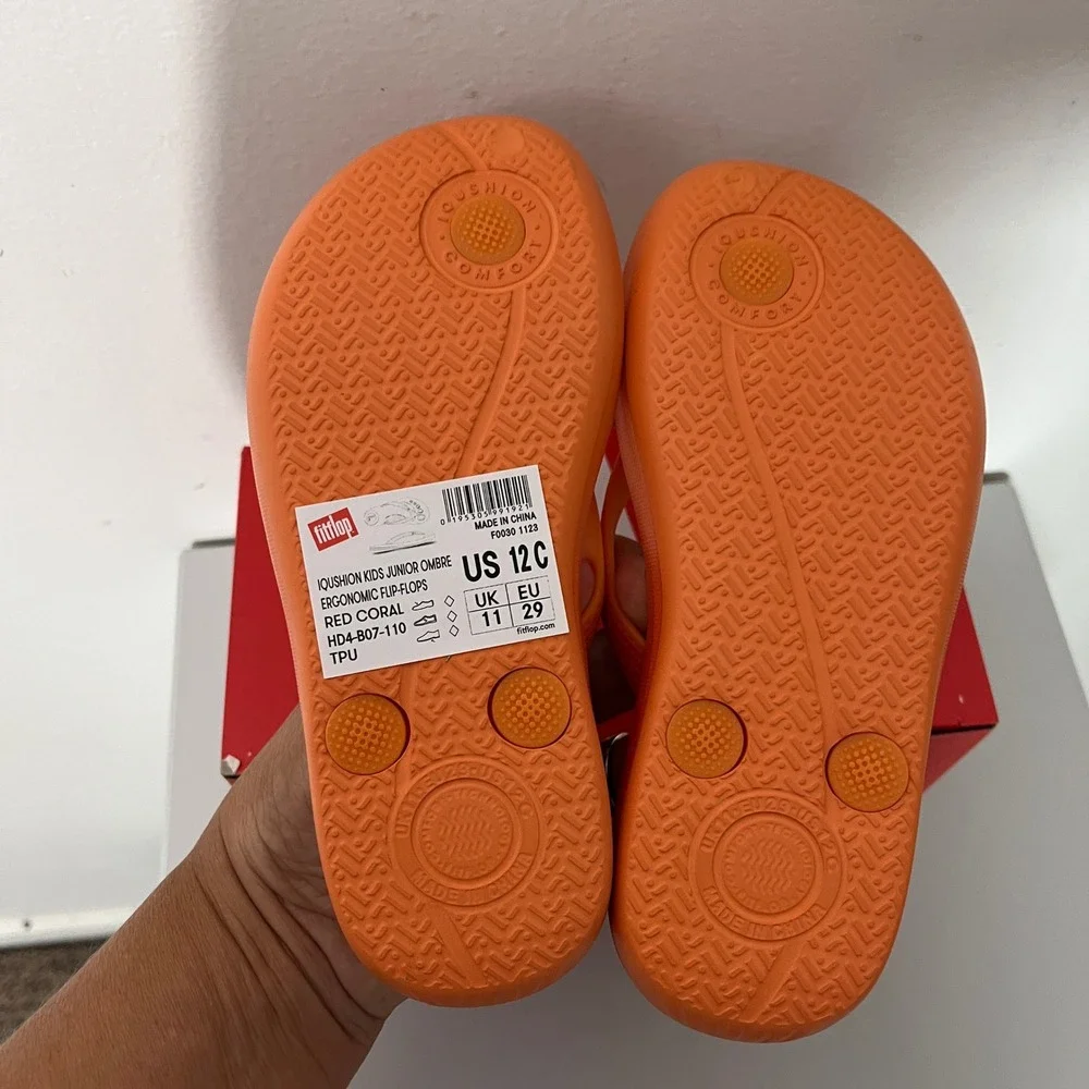 FitFlop Flip-Flops Kids 12C Red Coral iQushion Junior Ombre‎ Ergonomic Sandals